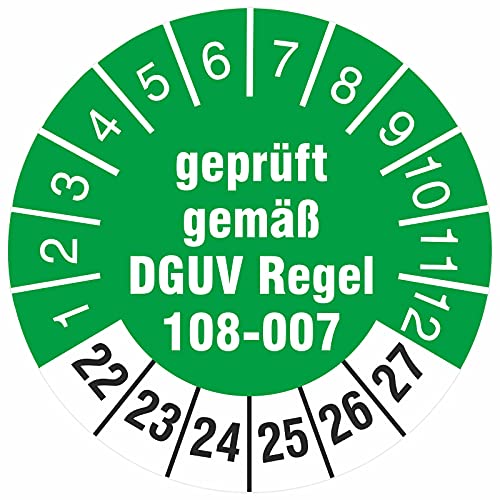 10 Stück Prüfetiketten 18 mm Lagereinrichtungen geprüft DGUV Regel 108-007 Prüfplaketten Lagergeräte 2022-2027 auf Rolle von KDS