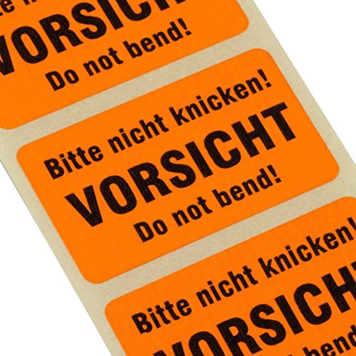 100 Etiketten BITTE NICHT KNICKEN (do not bend) Haftpapier 38 x 23 mm leuchtend orange von KDS
