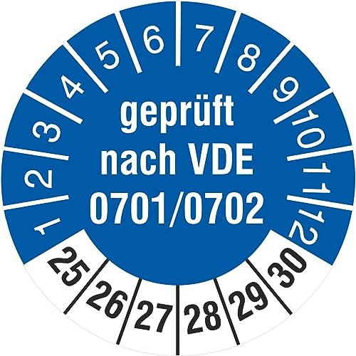 100 Prüfetiketten 30 mm Geprüft nach VDE 0701/0702 2025 bis 2030 Prüfplaketten von KDS