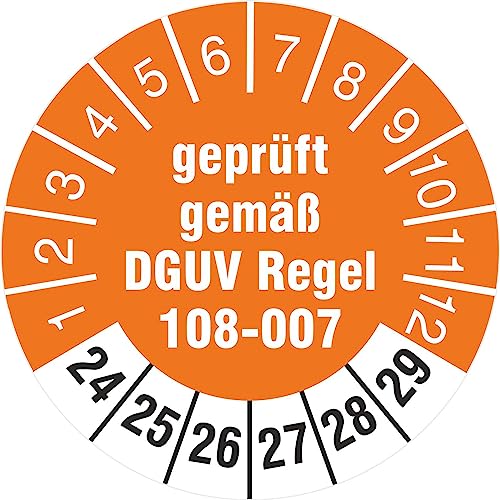100 Prüfetiketten 30 mm Lagereinrichtungen geprüft DGUV Regel 108-007 2024-2029 Prüfaufkleber Prüfplaketten von KDS