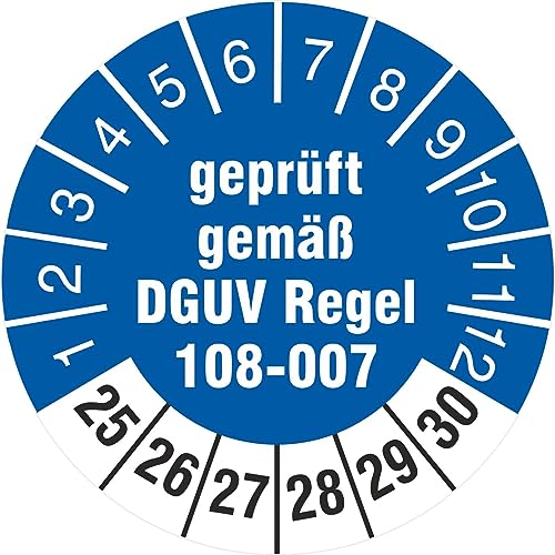 100 Prüfetiketten 30 mm Lagereinrichtungen geprüft DGUV Regel 108-007 2025-2030 Prüfaufkleber Prüfplaketten von KDS