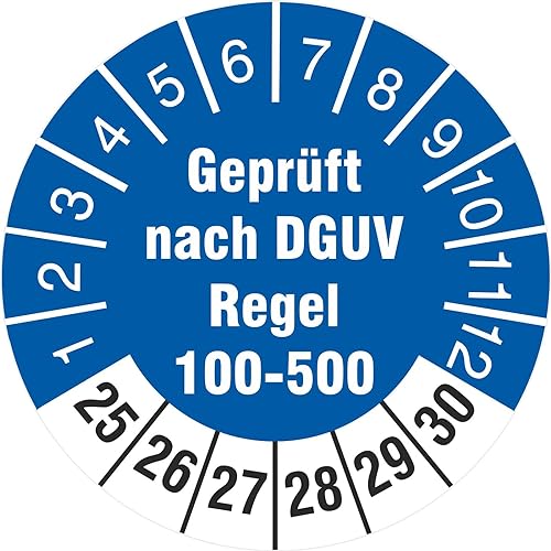 100 Prüfetiketten 30 mm geprüft nach DGUV Regel 100-500 Prüfplaketten 2025-30 von KDS