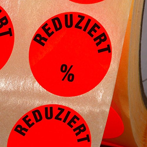 1000 Etiketten Sonderpreis Reduziert% Haftpapier 30 mm rund leuchtend rot beschriftbar von KDS
