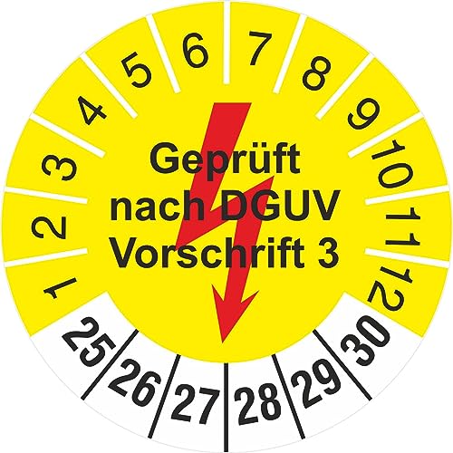 2500 Stück Prüfplakette 30 mm nach DGUV Vorschrift 3 Geprüft Elektrotechnik 2025-2030 Prüfetiketten von KDS