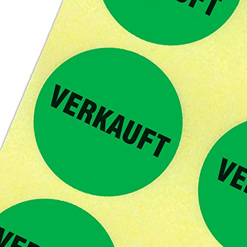 500 Etiketten "VERKAUFT" Haftpapier 30 mm rund leuchtend grün auf Rolle von KDS