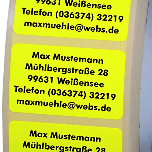 Adressetiketten mit Wunschdruck 100 Stück 38 x 23 mm Haftpapier leuchtgelb Adressetiketten mit Wunschdruck 100 Stück 38 x 23 mm Haftpapier leuchtgelb von KDS