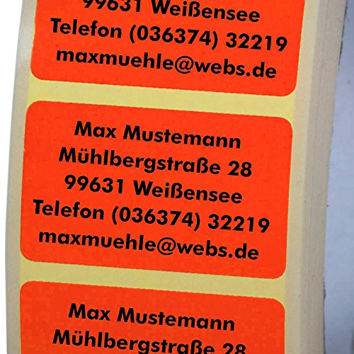 Adressetiketten mit Wunschdruck 1000 Stück 38 x 23 mm Haftpapier rot von KDS