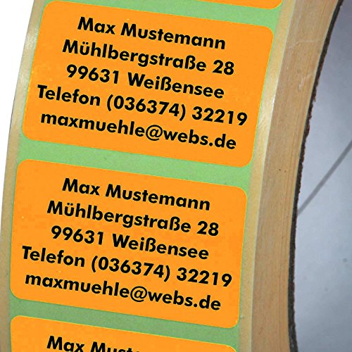 Adressetiketten mit Wunschdruck 500 Stück 38 x 23 mm Haftpapier leuchtorange Adressetiketten mit Wunschdruck 500 Stück 38 x 23 mm Haftpapier leuchtorange von KDS