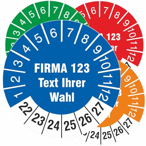 Prüfetiketten Prüfplaketten mit Firmeneindruck selbst gestalten 2022-27 (Durchmesser 30mm, 2500) von KDS