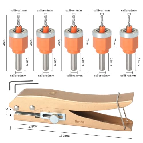 HOLZBEARBEITUNG HOLZBOHREN SENKKOPFBOHRER LOCHSTANZER VERSTELLBARE TIEFE FORSTNER-BOHRER MIT OPTIONALER KANTENBAND-PUNCH-ZANGE FÜR PRÄZISES BOHREN (6 -pcs mit Stanzzange gesetzt) von KDUTYE