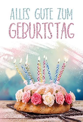 Geburtstag, Geburtstagskarte, Karte mit Glitzer, B6 im Format DIN B6 176 x 125 mm, Klappkarte inkl. Umschlag, Motiv: Kuchen Geburtstag, Geburtstagskarte, Karte mit Glitzer, B6 im Format DIN B6 176 x 125 mm, Klappkarte inkl. Umschlag, Motiv: Kuchen von KE
