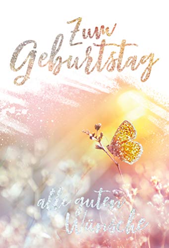 KE - Harmonische und glitzernde Geburtstagskarte, Karte zum Geburtstag mit Glitzer, B6 im Format DIN B6 176 x 125 mm, Klappkarte inkl. Umschlag, Motiv: Schmetterling KE - Harmonische und glitzernde Geburtstagskarte, Karte zum Geburtstag mit Glitzer, B6 im Format DIN B6 176 x 125 mm, Klappkarte inkl. Umschlag, Motiv: Schmetterling von KE