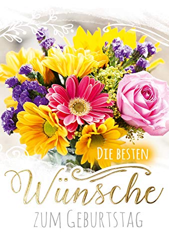 KE - Premium Geburtstagskarte | Glückwunschkarte mit Prägung | DIN B6 Klappkarte | Karte Blumenstrauß Motiv | Inklusive Umschlag von KE