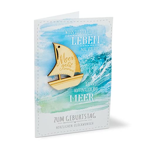 KE - Premium Geburtstagskarte Set | Maritimes Segelboot Design | Holz-Optik Klappkarte mit Umschlag | Meer-Thema Glückwunschkarte | Motiv: Segelboot von KE