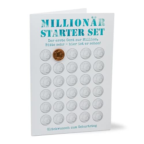 KE - Kreative Glückwunschkarte zum Geburtstag | DIN B6 | Klappkarte inkl. Umschlag | Lustige Geburtstagskarte mit Spruch und echtem Glücks-Cent - Motiv: Millionär Starter Set von KE