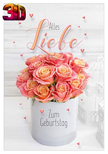 KE - 3D Effekt Geburtstagskarte, Lustige Klappkarte mit Rosen Motiv, Inklusive Umschlag, DIN B6 Format Glückwunschkarte von KE
