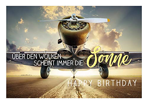 KE - 3D Effekt Geburtstagskarte, Lustige Klappkarte mit Umschlag, DIN B6 Format, Glückwunsch-Karte für jeden Anlass - Motiv: Flugzeug von KE