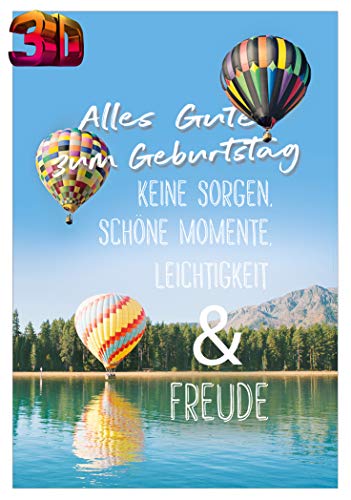KE - 3D Effekt Geburtstagskarte mit Umschlag, Lustige Klappkarte im DIN B6 Format, Glückwunsch-Karte mit Heißluftballon Motiv von KE