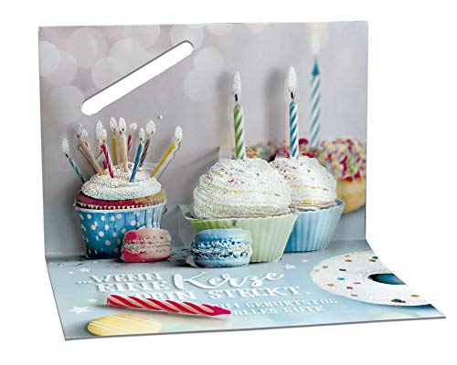KE - 3D Pop Up Geburtstagskarte mit Cupcakes & Kerze, Glitzer-Elementen, DIN B6 - Muffins Grußkarte Klappkarte KE - 3D Pop Up Geburtstagskarte mit Cupcakes & Kerze, Glitzer-Elementen, DIN B6 - Muffins Grußkarte Klappkarte von KE