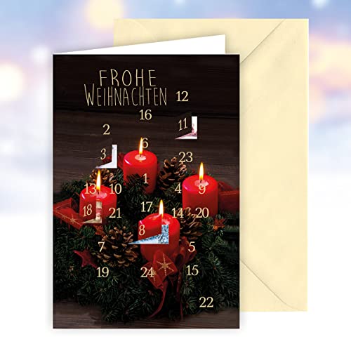 KE - Luxuriöser Adventskalender im Set, DIN B6 Klappkarte mit exklusiver Folienprägung und passendem Umschlag, Motiv: Kerze von KE