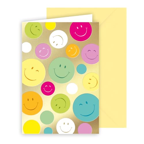 KE - Humorvolle Blanko Glückwunschkarte, DIN B6 Format 176x125mm, Textfreie Klappkarte inkl. Umschlag, Ideal für alle Anlässe, Motiv: Bunte Smileys von KE