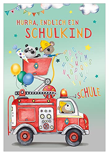KE - Einschulungskarte für Kinder - Karte zum Schulbeginn - im Format DIN B6 - Klappkarte inkl. Umschlag - Motiv: Feuerwehr KE - Einschulungskarte für Kinder - Karte zum Schulbeginn - im Format DIN B6 - Klappkarte inkl. Umschlag - Motiv: Feuerwehr von KE