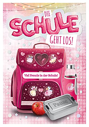 KE - Zauberhafte Karte zur Einschulung, Glückwunschkarte zum Schulanfang für Mädchen, Schulstart, DIN B6 Klappkarte mit Umschlag, Motiv: Schulmappe pink KE - Zauberhafte Karte zur Einschulung, Glückwunschkarte zum Schulanfang für Mädchen, Schulstart, DIN B6 Klappkarte mit Umschlag, Motiv: Schulmappe pink von KE