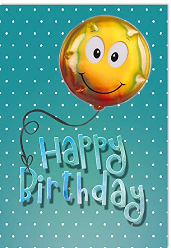 KE - 3D-Ballon Sticker Geburtstagskarte, Glückwunsch-Karte mit flachem Ballon, inkl. Umschlag, Geschenk-Idee, DIN B6 Format - Motiv: Smiley von KE