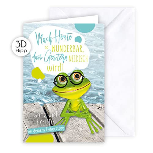 KE - Premium 3D Klappkarte zum Geburtstag, DIN B6 Format, Inklusive Umschlag, Geschenk für jeden Anlass, Motiv: Frosch KE - Premium 3D Klappkarte zum Geburtstag, DIN B6 Format, Inklusive Umschlag, Geschenk für jeden Anlass, Motiv: Frosch von KE