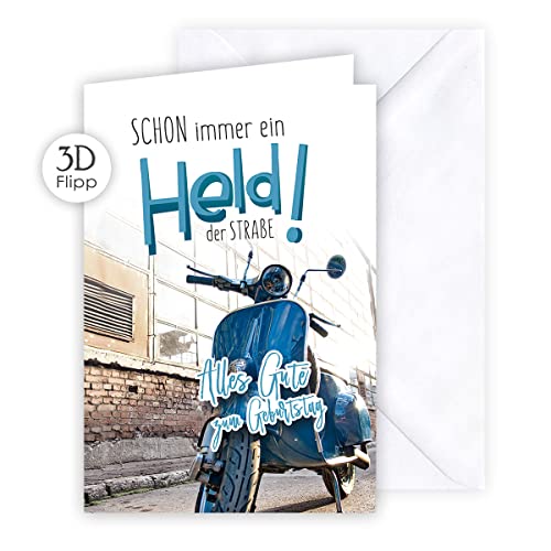 KE - Premium 3D Geburtstagskarte, DIN B6 Klappkarte, Inklusive Umschlag, Perfekt für Motorradliebhaber, Motiv: Motorrad von KE