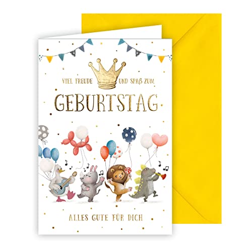 KE - Premium Geburtstagskarte für Kinder, DIN B6 Klappkarte inkl. Umschlag, Hochwertige Karte zum Geburtstag, Motiv: Löwe, Nashorn KE - Premium Geburtstagskarte für Kinder, DIN B6 Klappkarte inkl. Umschlag, Hochwertige Karte zum Geburtstag, Motiv: Löwe, Nashorn von KE