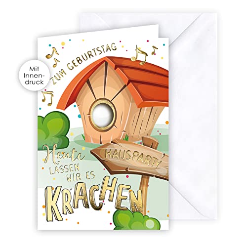 KE Geburtstagskarte, mit lustigem Innendruck, DIN B6, Klappkarte ink. Umschlag, Motiv: Vogelhaus von KE