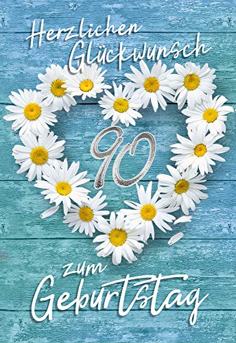 KE - 90. Geburtstagskarte, DIN B6 Klappkarte inkl. Umschlag, Hochwertiges Design, Motiv Blumenherz von KE
