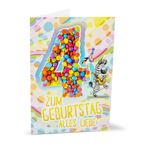 KE - Kindergeburtstagskarte 4 Jahre, Blanko DIN B6 Klappkarte inkl. Umschlag, Geschenk für Kindergeburtstag - Motiv Geburtstagskarte von KE