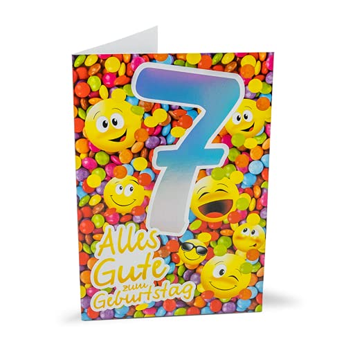 KE - 7. Geburtstagskarte für Kinder, DIN B6 Klappkarte, Umschlag inklusive, Motiv Kindergeburtstag, Ohne Innentext von KE