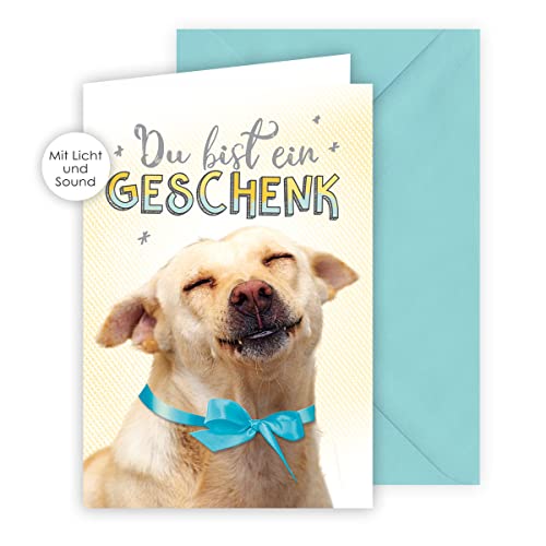 KE - Musikalische Geburtstagskarte mit Lichteffekten, DIN B6 Klappkarte inklusive Umschlag, Geschenk für Hundeliebhaber, Motiv: Hund von KE