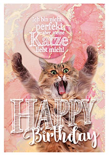 KE - Geburtstagskarte mit Magnetbutton - Klappkarte zum Geburtstag - im Format DIN B6 - Klappkarte inkl. Umschlag - Motiv: Katze von KE