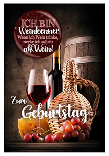 KE - Exklusive B6 Geburtstagskarte mit Magnetbutton, Premium Klappkarte inkl. Umschlag, Geschenk - Motiv: Wein von KE