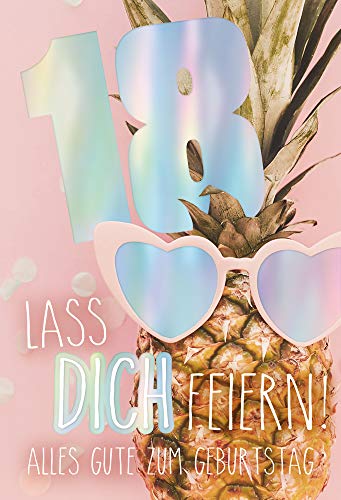 KE - 18. Geburtstagskarte, Volljährigkeitsfeier, Premium DIN A6 Klappkarte, inklusive Umschlag, Geschenk für Teenager, Motiv: Ananas KE - 18. Geburtstagskarte, Volljährigkeitsfeier, Premium DIN A6 Klappkarte, inklusive Umschlag, Geschenk für Teenager, Motiv: Ananas von KE