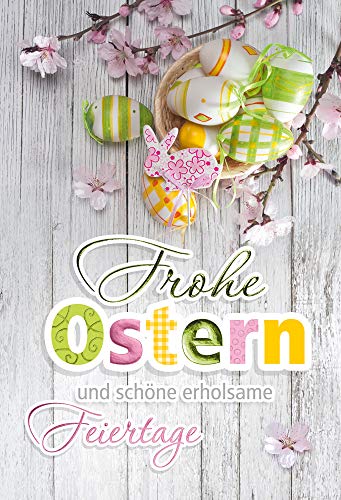 KE - Hochwertige Osterkarte mit Folienprägung, 17x11,5cm Klappkarte inkl. Umschlag - Frohe Ostern Grußkarte - Motiv: Osterdeko Schöne Feiertage von KE