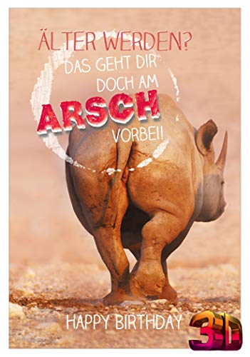 KE - 3D Effekt Geburtstagskarte, Lustige Klappkarte mit Nashorn Motiv, DIN B6 Format Karte inkl. Umschlag - Geburtstagsgeschenk von KE