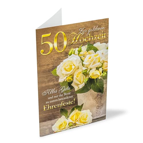 KE - Klassische und Liebevolle Glückwunschkarte zur Goldenen Hochzeit, Karte zu 50 Jahre Hochzeitstag, DIN A6 Klappkarte inkl. Umschlag, Ohne Innentext, Motiv: Gelbe Rosen KE - Klassische und Liebevolle Glückwunschkarte zur Goldenen Hochzeit, Karte zu 50 Jahre Hochzeitstag, DIN A6 Klappkarte inkl. Umschlag, Ohne Innentext, Motiv: Gelbe Rosen von KE