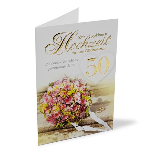 KE - Klassische und Edle Glückwunschkarte zur Goldenen Hochzeit, 50 Jahre Jubiläum, Prägung & Folie, Ohne Innentext, DIN A6 Klappkarte inkl. Umschlag, Motiv: Blumenstrauß KE - Klassische und Edle Glückwunschkarte zur Goldenen Hochzeit, 50 Jahre Jubiläum, Prägung & Folie, Ohne Innentext, DIN A6 Klappkarte inkl. Umschlag, Motiv: Blumenstrauß von KE