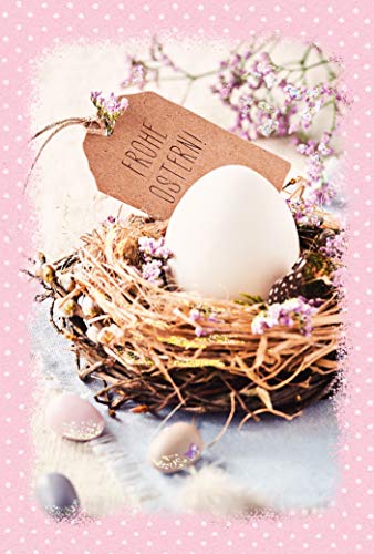 Osterkarte von KE - Frohe Ostern Karte - Ostergrußkarte - Grußkarte - Mit Glitzer - Format 17,0 x 11,5 cm - Klappkarte inkl. Umschlag - Motiv: Osterfest von KE