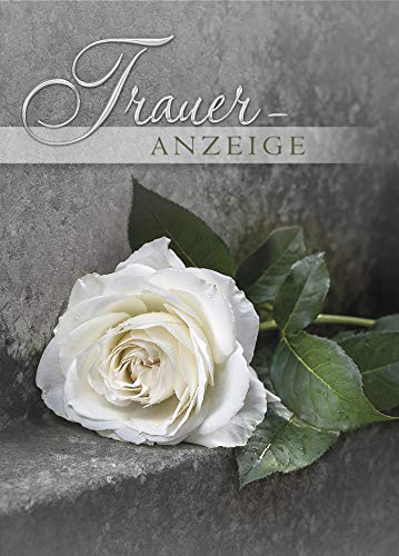 KE - Premium Traueranzeigen (5er Set) | DIN A6 Klappkarten mit Innentext | Inklusive Umschläge | Todesanzeigen | Parte | Hochwertige Karten in Folie | Motiv: Rose von KE