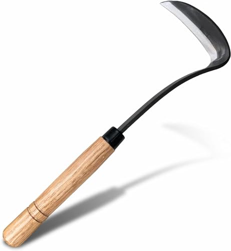 KEAAN Hand Weeding Hoe Weeding Tools, Gardening Tools Multifunctional Manual Weeder Wooden Handle Weeding Tool High Carbon Steel Hoe (7-Shaped) von KEAAN