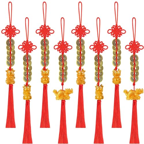 8 Stück 2024 Chinesisches Jahr des Drache Glücksbringer Gold Hängend Chinesisches Feng Shui Dekor Neujahr Bonsai Anhänger Für Drache Jahr Zuhause Auto Urlaub Dekor von KEAGAN