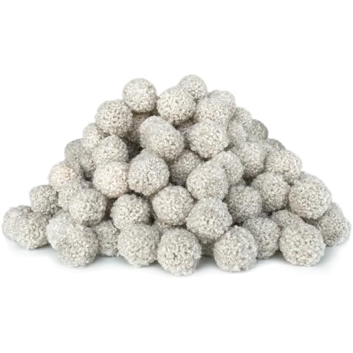 KEAGAN 150 Stück Bastel-Pompons, 2 cm große Weihnachts-Pompons, Beige Bastel-Pompons, flauschige Weihnachts-Pompom-Puff-Bälle, kleine Pompons für Kunst und Handwerk, weihnachtliche Heimdekoration von KEAGAN