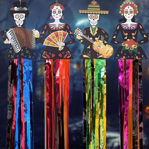 KEAGAN 4 Stück Tag der Toten-Dekoration, 140CM/55Zoll, Dia de los Muertos-Hängedekoration, Halloween-Zuckerschädel-Dekor für den Tag der Toten, Halloween-Party, Heim- und Außendekoration, Partyzubehör KEAGAN 4 Stück Tag der Toten-Dekoration, 140CM/55Zoll, Dia de los Muertos-Hängedekoration, Halloween-Zuckerschädel-Dekor für den Tag der Toten, Halloween-Party, Heim- und Außendekoration, Partyzubehör von KEAGAN
