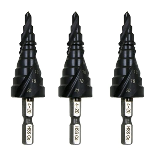 KEALBAUS 3 x Stufenbohrer mit Sechskantschaft M35 TiAlN mit Nut in Spirale 4 – 20 aus Stahl mit Kobalt KEALBAUS 3 x Stufenbohrer mit Sechskantschaft M35 TiAlN mit Nut in Spirale 4 – 20 aus Stahl mit Kobalt von KEALBAUS